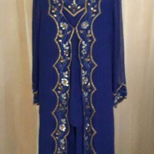 Roaman's Womens 3pc Indigo/Multi Beaded Pant Set